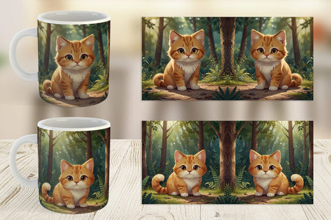 Mug Wrap Cartoon Cat in Forest Sublimation artnoy 