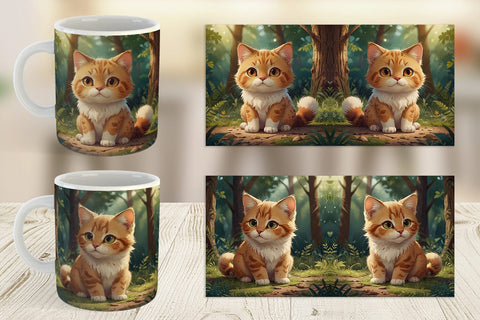 Mug Wrap Cartoon Cat in Forest Sublimation artnoy 