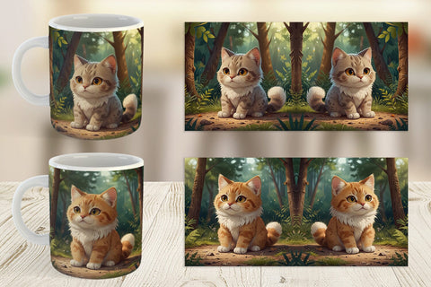Mug Wrap Cartoon Cat in Forest Sublimation artnoy 