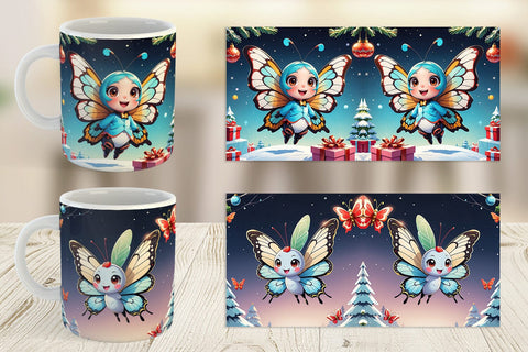 Mug Wrap Cartoon Christmas Butterfly Sublimation artnoy 