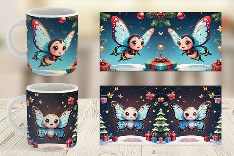 Mug Wrap Cartoon Christmas Butterfly Sublimation artnoy 