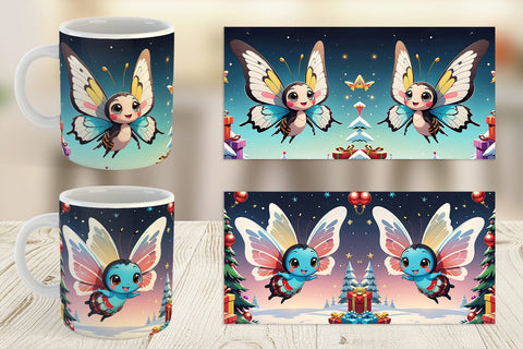 Mug Wrap Cartoon Christmas Butterfly Sublimation artnoy 