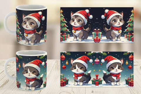 Mug Wrap Cartoon Christmas Cat Sublimation artnoy 