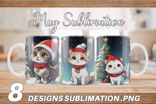 Mug Wrap Cartoon Christmas Cat Sublimation artnoy 