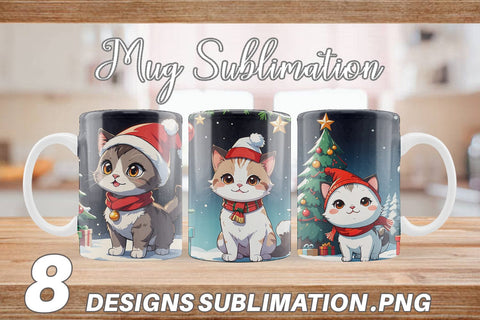 Mug Wrap Cartoon Christmas Cat Sublimation artnoy 