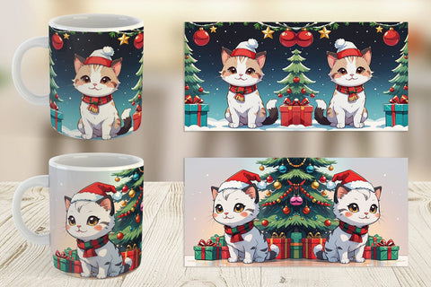 Mug Wrap Cartoon Christmas Cat Sublimation artnoy 