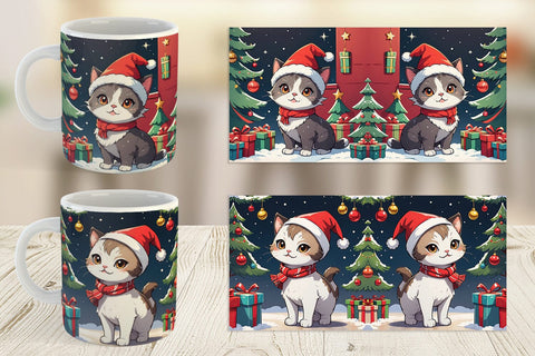 Mug Wrap Cartoon Christmas Cat Sublimation artnoy 