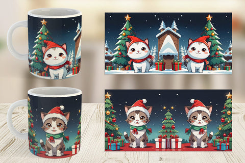 Mug Wrap Cartoon Christmas Cat Sublimation artnoy 