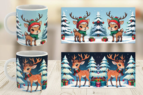 Mug Wrap Cartoon Christmas Deer Sublimation artnoy 