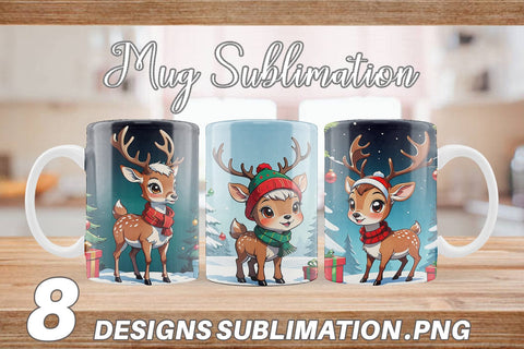 Mug Wrap Cartoon Christmas Deer Sublimation artnoy 