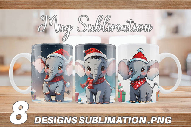 Mug Wrap Cartoon Christmas Elephant Sublimation artnoy 