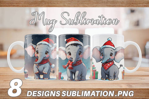 Mug Wrap Cartoon Christmas Elephant Sublimation artnoy 