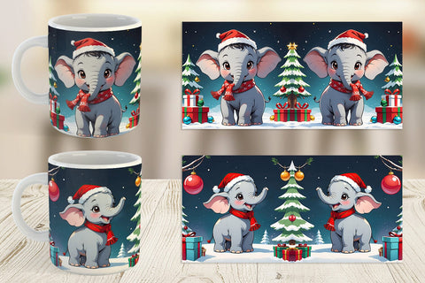 Mug Wrap Cartoon Christmas Elephant Sublimation artnoy 