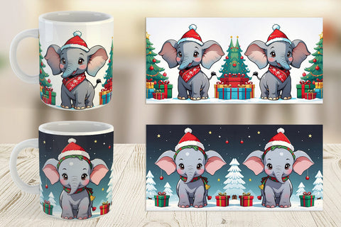 Mug Wrap Cartoon Christmas Elephant Sublimation artnoy 