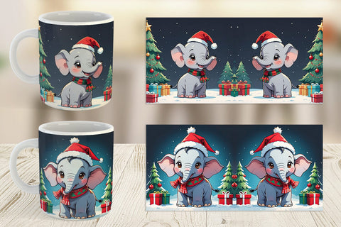 Mug Wrap Cartoon Christmas Elephant Sublimation artnoy 