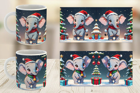Mug Wrap Cartoon Christmas Elephant Sublimation artnoy 