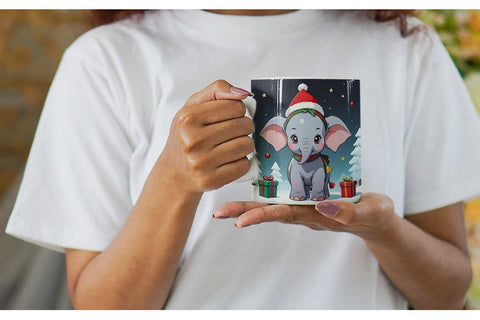 Mug Wrap Cartoon Christmas Elephant Sublimation artnoy 
