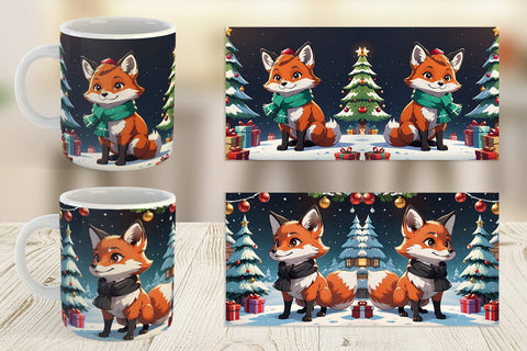 Mug Wrap Cartoon Christmas Fox Sublimation artnoy 
