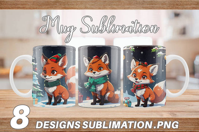 Mug Wrap Cartoon Christmas Fox Sublimation artnoy 