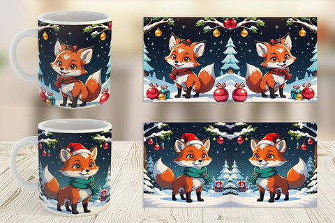 Mug Wrap Cartoon Christmas Fox Sublimation artnoy 