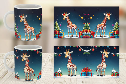 Mug Wrap Cartoon Christmas Giraffe Sublimation artnoy 