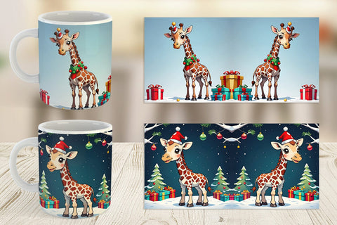 Mug Wrap Cartoon Christmas Giraffe Sublimation artnoy 