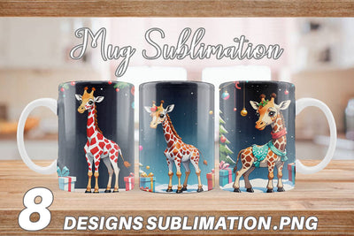 Mug Wrap Cartoon Christmas Giraffe Sublimation artnoy 