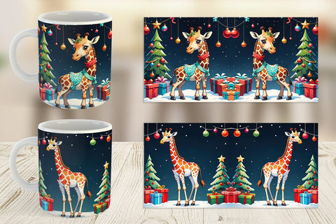 Mug Wrap Cartoon Christmas Giraffe Sublimation artnoy 