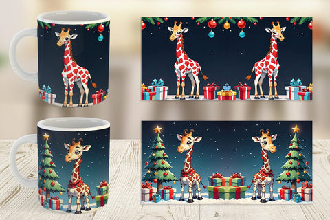 Mug Wrap Cartoon Christmas Giraffe Sublimation artnoy 
