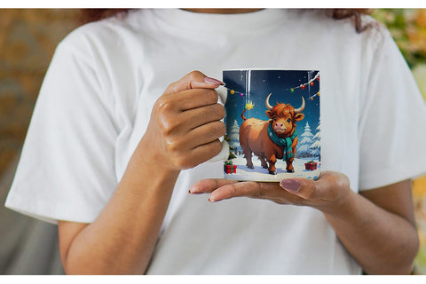 Mug Wrap Cartoon Christmas Highland Cow Sublimation artnoy 