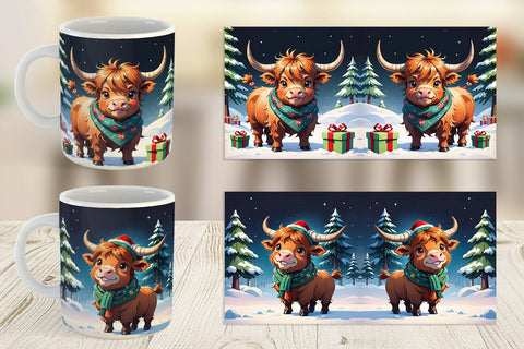 Mug Wrap Cartoon Christmas Highland Cow Sublimation artnoy 