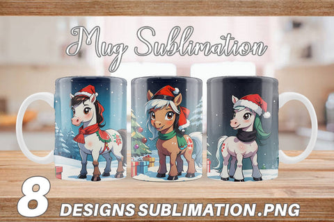 Mug Wrap Cartoon Christmas Horse Sublimation artnoy 