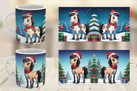 Mug Wrap Cartoon Christmas Horse Sublimation artnoy 