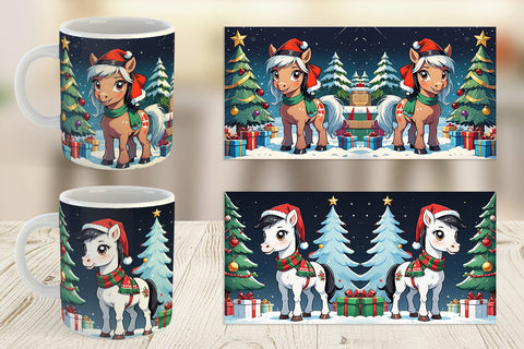 Mug Wrap Cartoon Christmas Horse Sublimation artnoy 