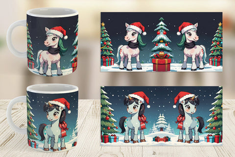 Mug Wrap Cartoon Christmas Horse Sublimation artnoy 