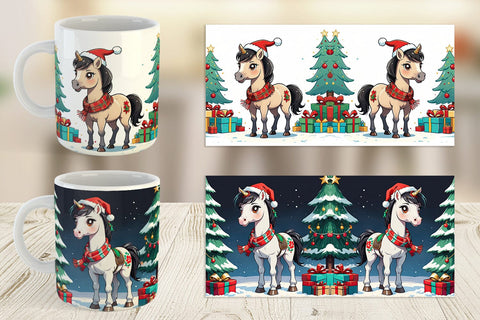 Mug Wrap Cartoon Christmas Horse Sublimation artnoy 