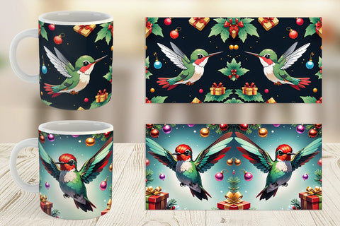 Mug Wrap Cartoon Christmas Hummingbird Sublimation artnoy 