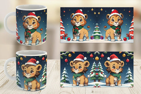 Mug Wrap Cartoon Christmas Lion Sublimation artnoy 