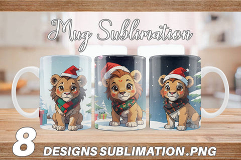 Mug Wrap Cartoon Christmas Lion Sublimation artnoy 