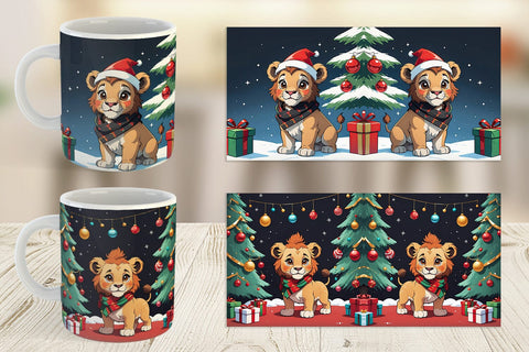 Mug Wrap Cartoon Christmas Lion Sublimation artnoy 
