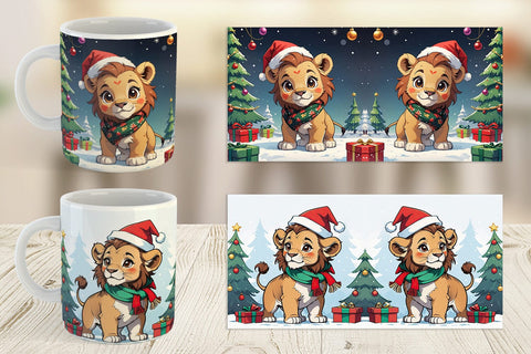 Mug Wrap Cartoon Christmas Lion Sublimation artnoy 