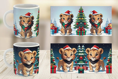 Mug Wrap Cartoon Christmas Lion Sublimation artnoy 