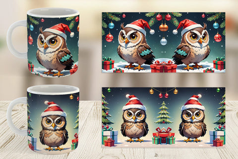 Mug Wrap Cartoon Christmas Owl Sublimation artnoy 