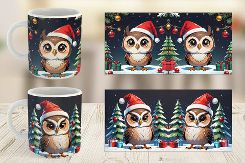 Mug Wrap Cartoon Christmas Owl Sublimation artnoy 