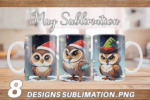Mug Wrap Cartoon Christmas Owl Sublimation artnoy 