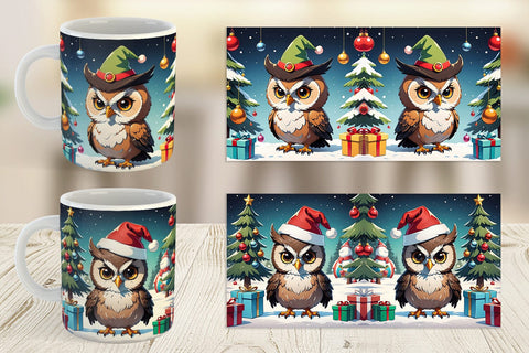 Mug Wrap Cartoon Christmas Owl Sublimation artnoy 