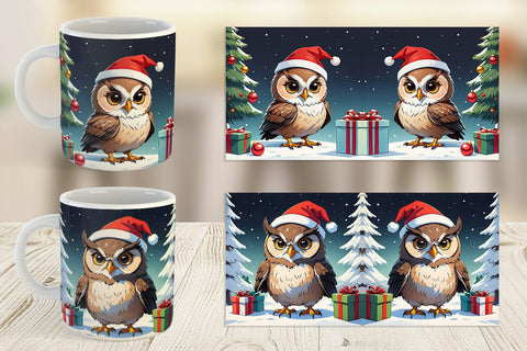Mug Wrap Cartoon Christmas Owl Sublimation artnoy 