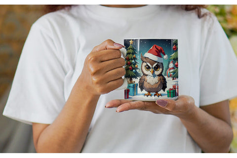 Mug Wrap Cartoon Christmas Owl Sublimation artnoy 