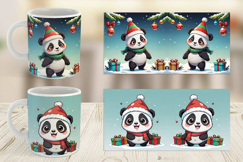 Mug Wrap Cartoon Christmas Panda Sublimation artnoy 
