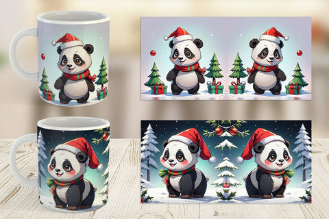 Mug Wrap Cartoon Christmas Panda Sublimation artnoy 